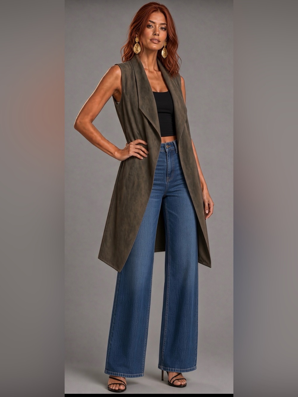Bebe Faux Suede Open Vest In Dusty Olive Small $189